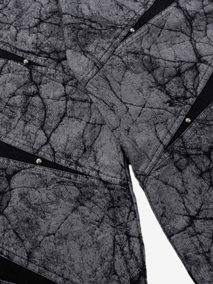 Cotton Blend Wide Leg Pants with Cracked Print and Black Panel Details?