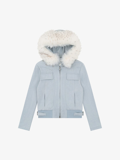 Suede Fur Hooded Slim Fit Jacket