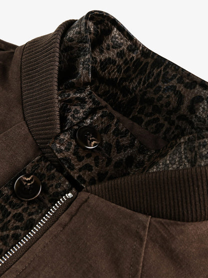 Retro Leopard PU Patchwork Faux Layered Jacket 