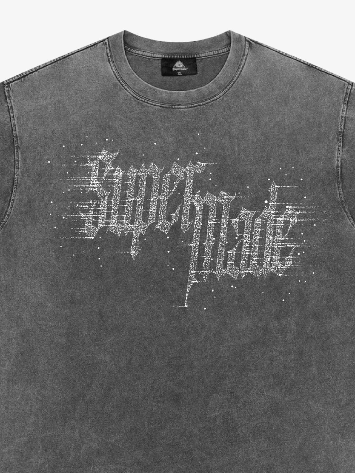 THE SUPERMADE Imitation Diamond Effect LOGO Graphic Tee with Bold Typography Design 