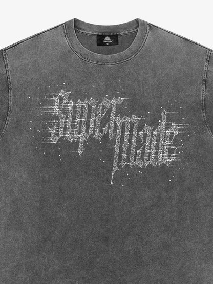 THE SUPERMADE Imitation Diamond Effect LOGO Graphic Tee with Bold Typography Design 