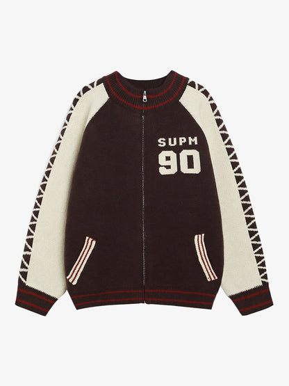 Stylish Contrast Panel Zip-Up Sweater for Casual Wear 