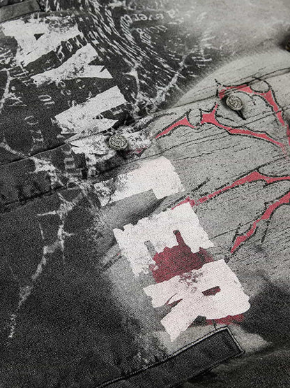 Distressed Graphic Denim Jacket for Men - Perfect for Casual and Streetwear Styles 