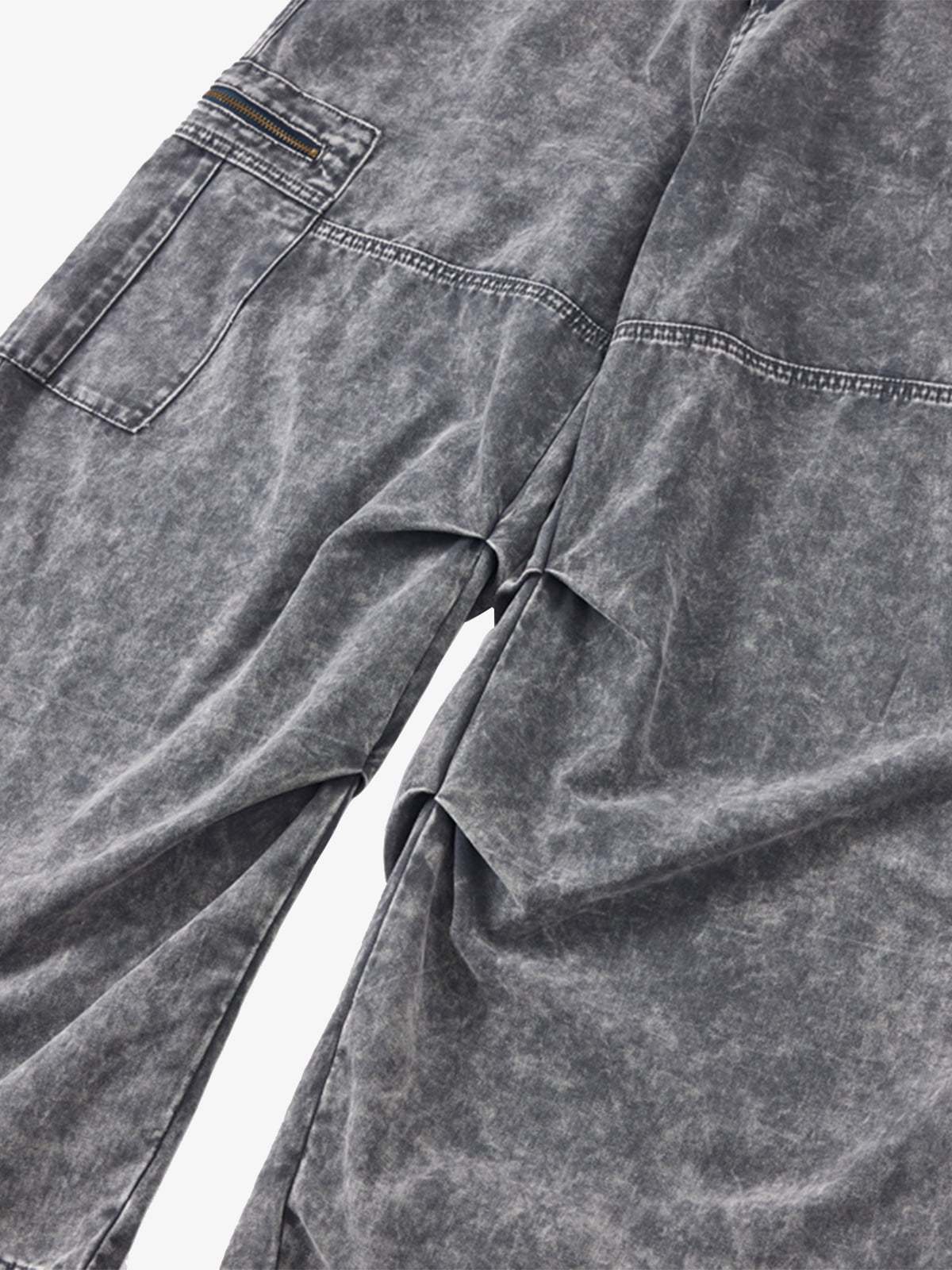Vintage Acid-Washed Multi-Pocket Wide-Leg Cargo Barrel Jeans