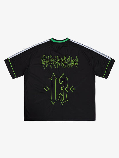 Supermade Color-Blocked V-Neck Embroidered Jersey Short-Sleeved?