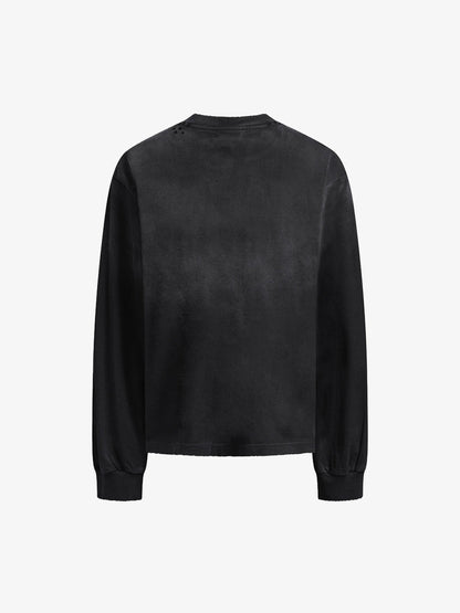 Cotton Long Sleeve Graphic Tee with Distressed 07 Print and NYC Sleeve Detail 