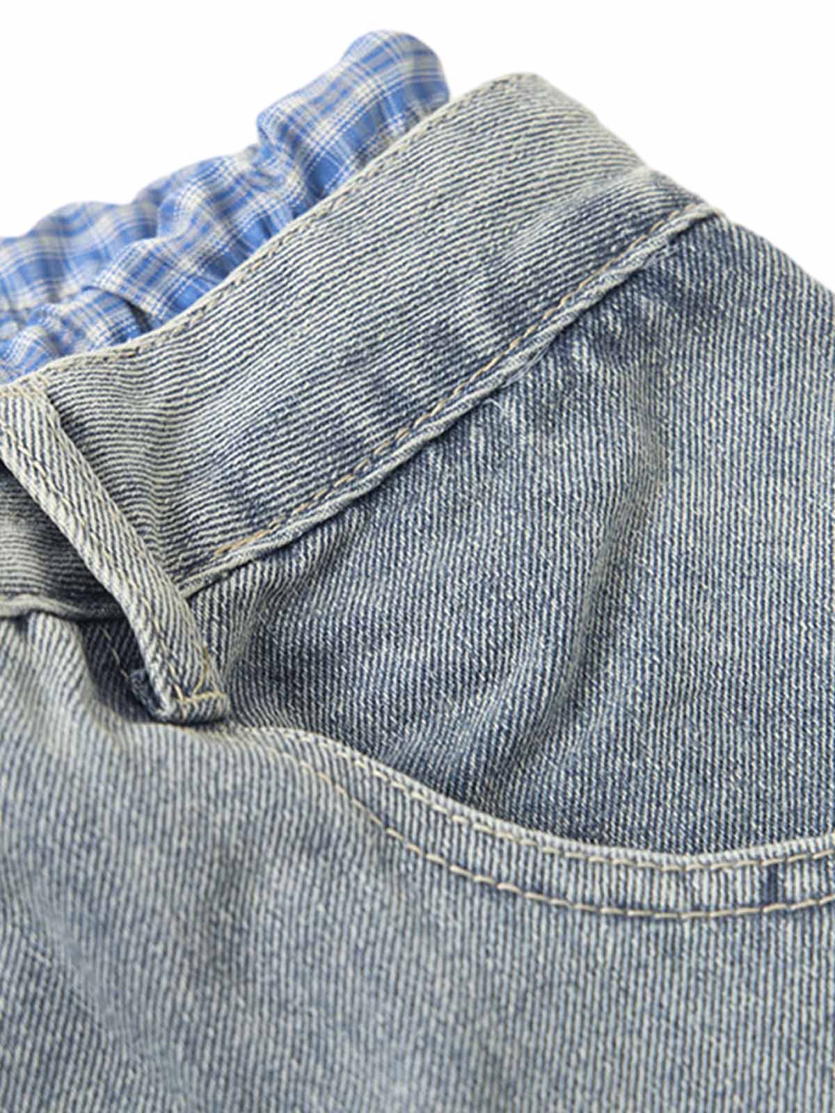 Plaid Double Waist Baggy Jeans 