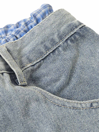 Plaid Double Waist Baggy Jeans 