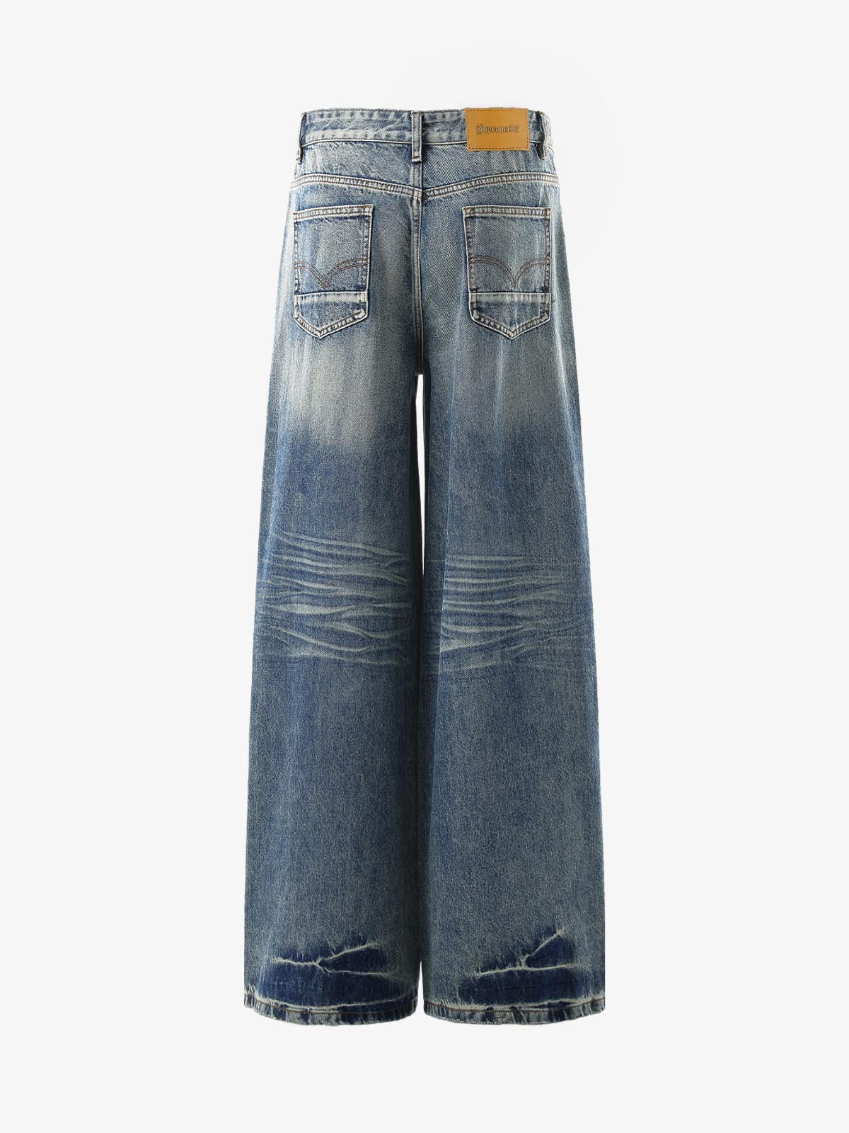 Street Washed Distressed Cat Whisker Jeans 