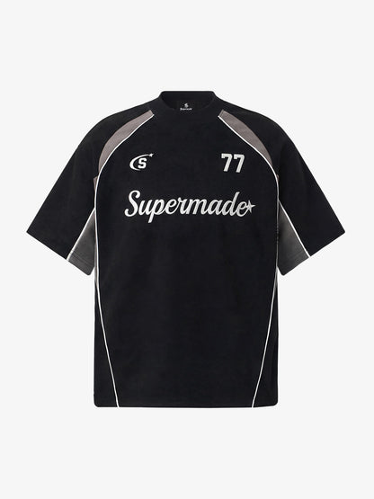 Cotton Blend Oversized Sport T-Shirt with Contrast Panels and Logo Print?