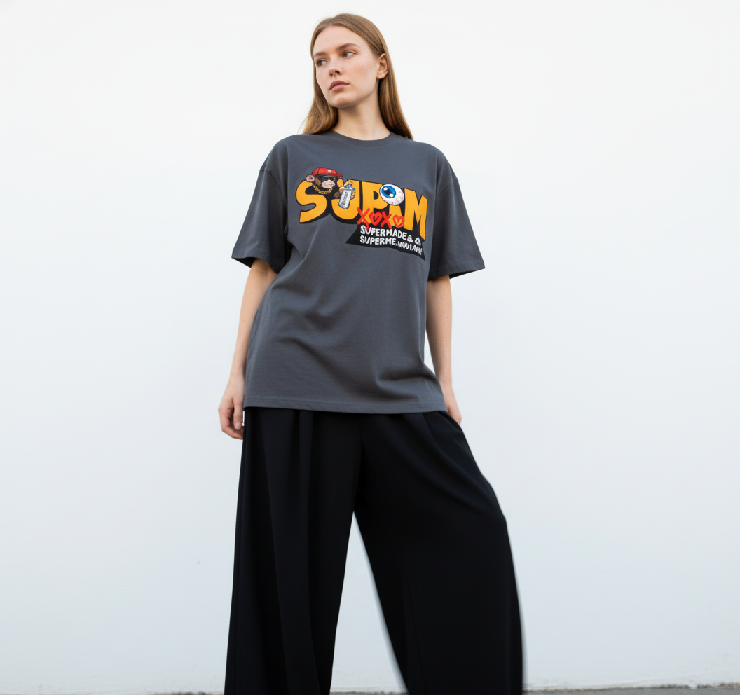 SUPM Trendy Hip-Hop Monkey Graffiti Font T-Shirt