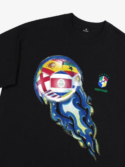 Cotton Football Flag Graphic T-Shirt for Men - Oversized Casual Streetwear with World Cup Design 