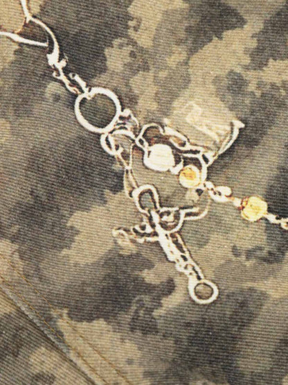 Layered Waist Camo Chain Detail Wide Leg Jeans