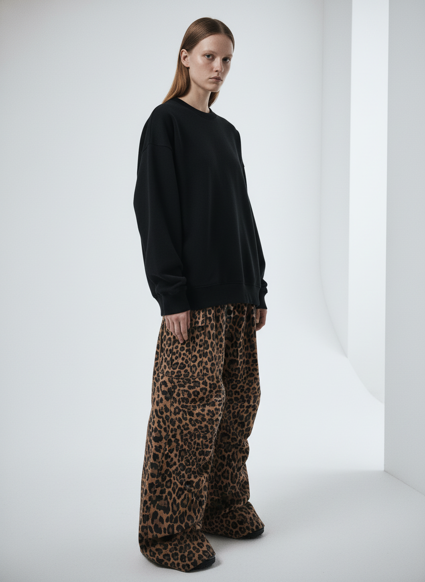 Retro Leopard Print Pleated Pocket Casual Pants