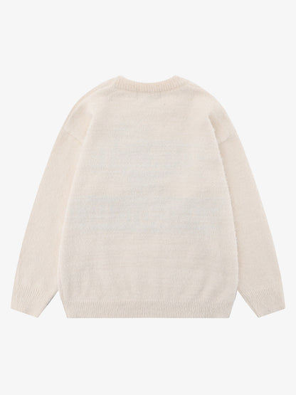 Letter Embroidery Round Neck Casual Sweater 