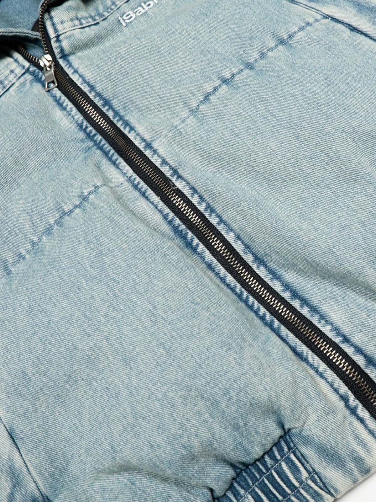 Retro Washed Denim Faux Fur Collar Quilted Jacket 