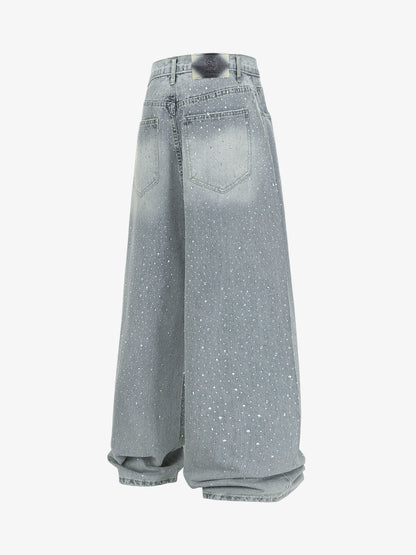 Sparkling Wide-Leg Denim Pants for Women - Stylish and Comfortable Everyday Wear 