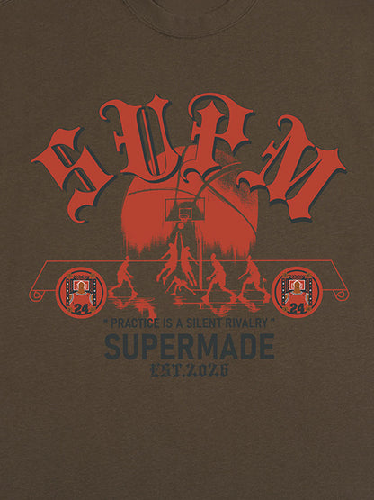 thesupermade-Cotton Basketball Graphic T-Shirt with "Practice Is A Silent Rivalry" Print and Oversized Fit 