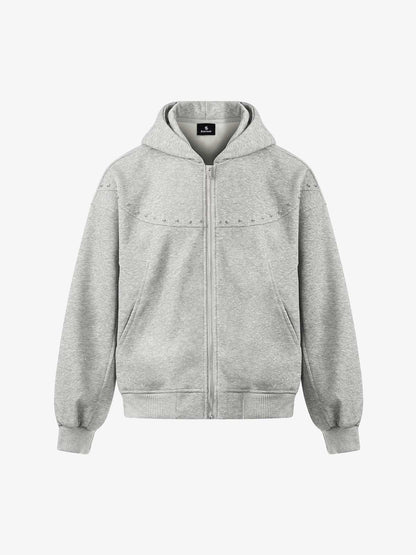 Rivet Detail Fleece Zip Up Hoodie