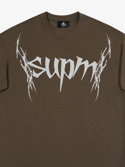 THE SUPERMADE Futuristic spiked pattern gothic style logo font design T-shirts 
