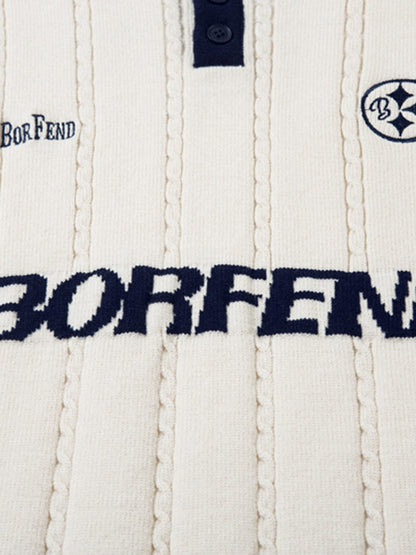 Retro College Polo Collar Knit Sweater 