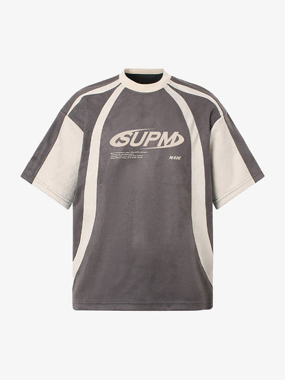 Jersey Deconstructed Contrast Color Stitching Print T-shirt - 2407 