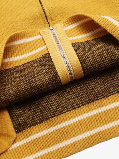 Stylish Contrast Panel Zip-Up Sweater for Casual Wear 