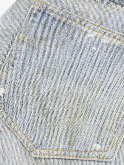 Denim Wide Leg Baggy Jeans with Tie and Pearl Chain Detail for Women Fashion Streetwear 