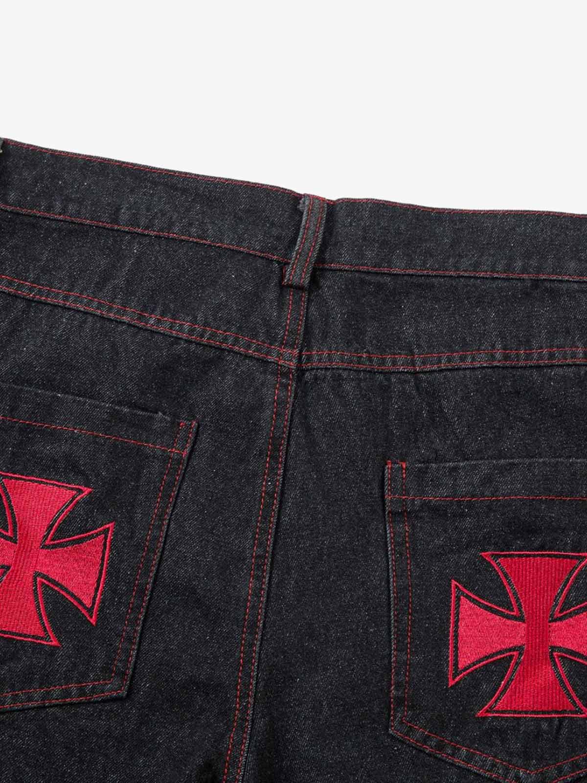Thesupermade Contrast Thread Cross Letter Embroidered Jeans 