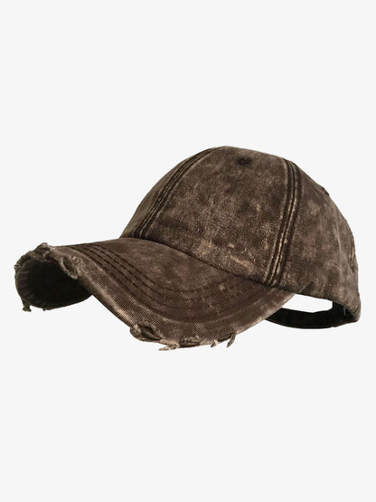 Distressed Cotton Baseball Cap with Frayed Brim and Vintage Wash Finish?