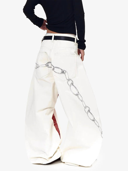 Supermade Retro Distressed Print Heavyweight Canvas Baggy Pants 