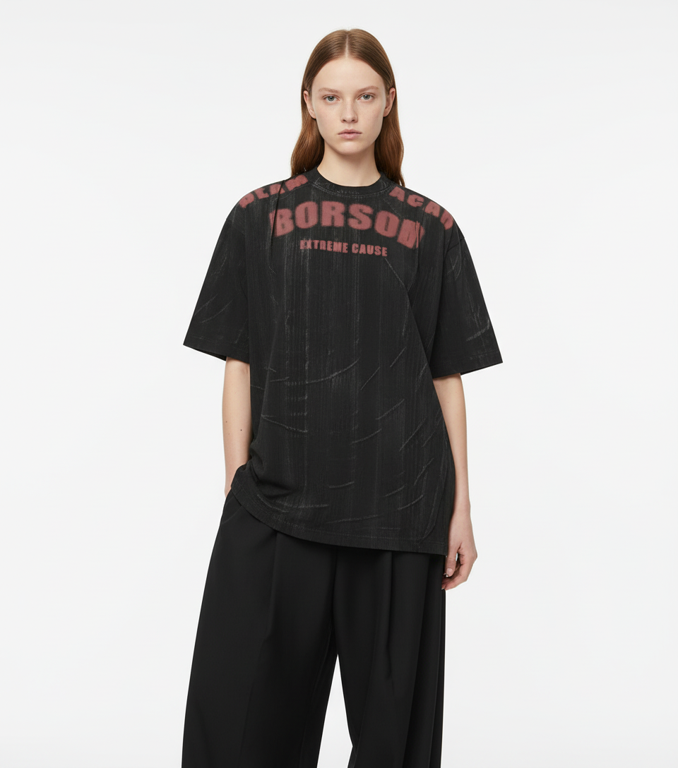 Painted Distressed Print Short-Sleeved T-Shirt