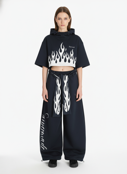 High Street Flame Print Baggy Sweatpants