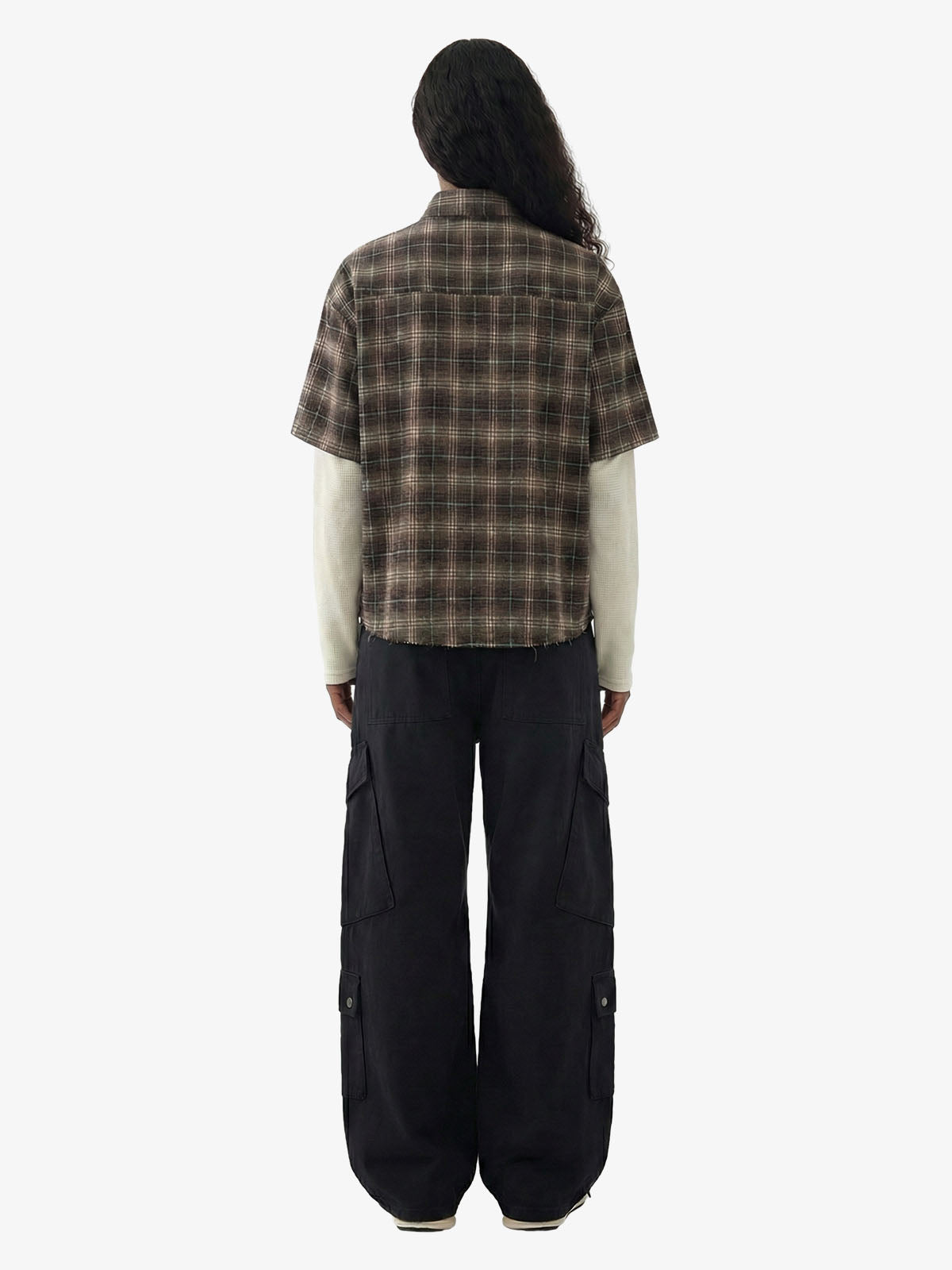 Cotton Street Distressed Plaid Faux Two-Piece Shirt