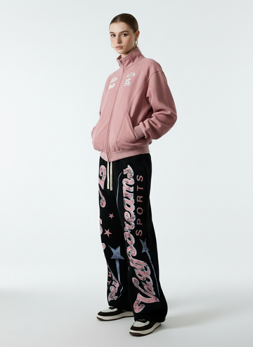 Retro Graphic Fleece-Lined Baggy Sweatpants