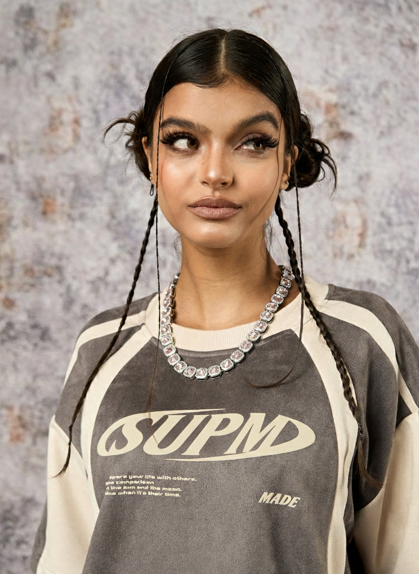 Jersey Deconstructed Contrast Color Stitching Print T-shirt - 2407 