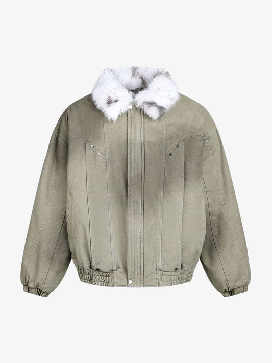 Stylish Faux Fur Collar Bomber Jacket for Winter - Warm and Fashionable Outerwear 