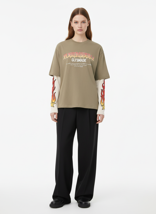 Gradient Letter Print Patchwork Faux Two-Piece Long-Sleeved T-Shirt