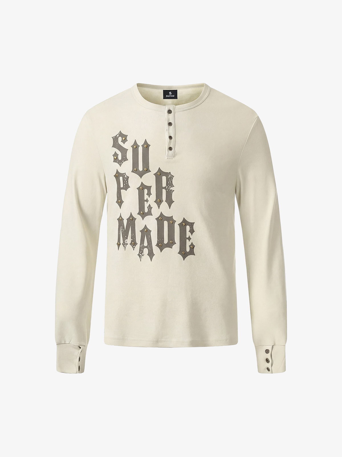 Cotton Long Sleeve Henley Shirt with Supermade Graphic Print?