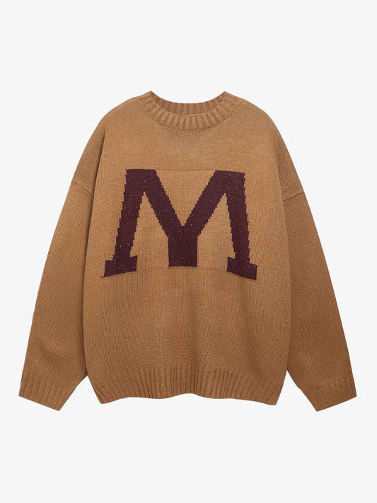 Oversized Knit Sweater with Bold Letter Design for Fall and Winter 