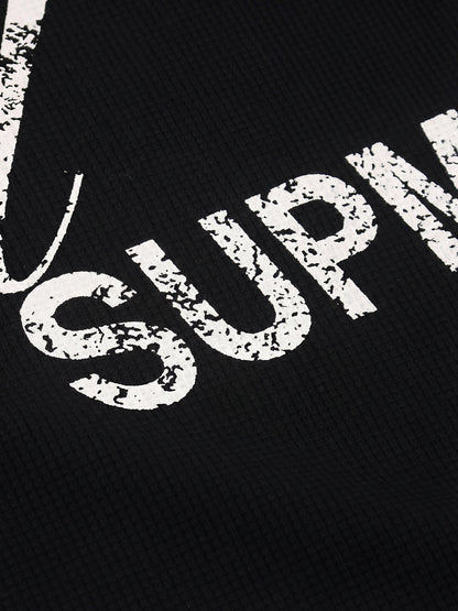 Cotton Blend Oversized Graphic T-Shirt with Cross Print and Embellished Collar?