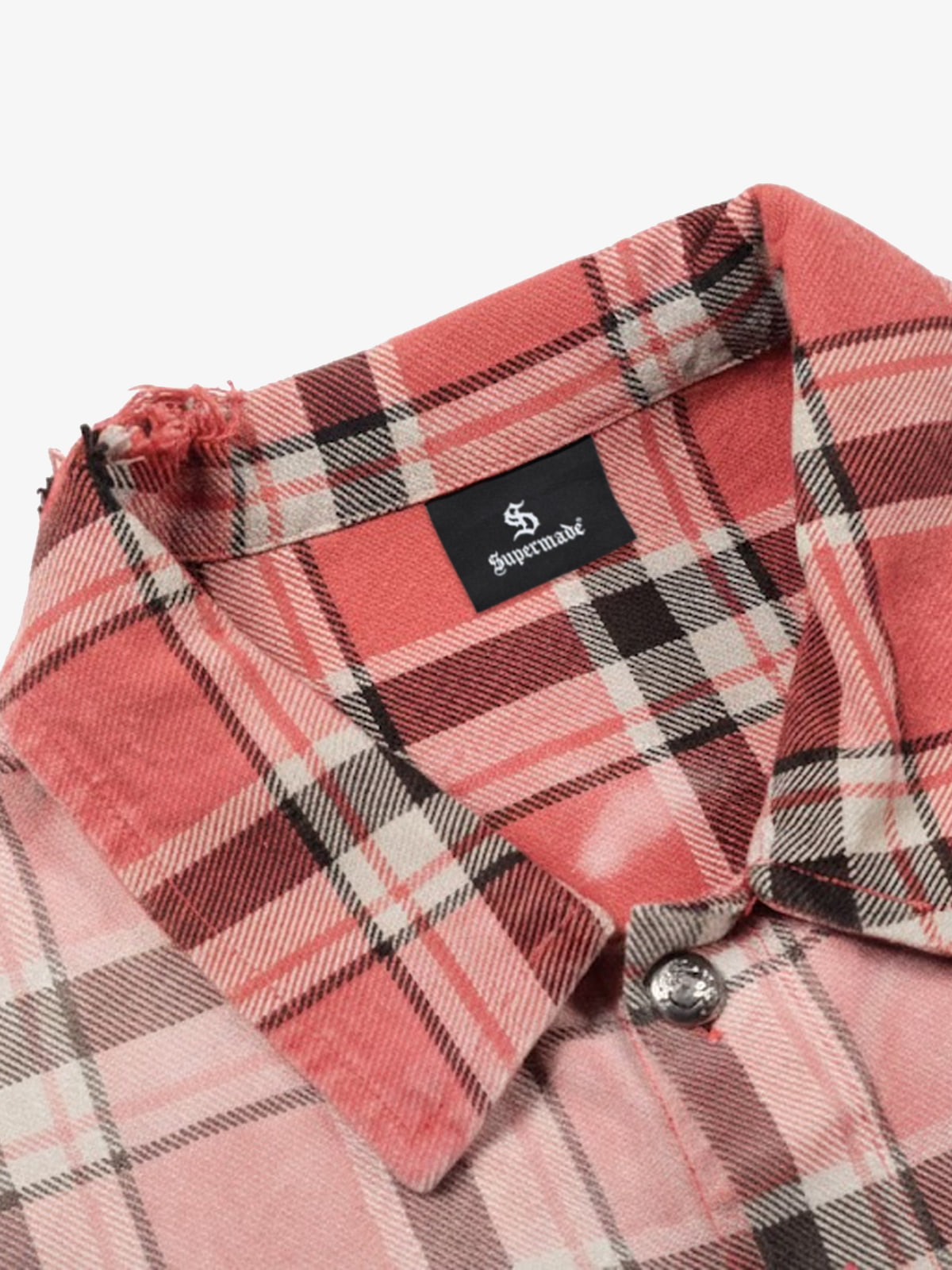 Cotton Plaid Shirt with Paint Splatter Design, Distressed Hem and Pockets, Casual Men's Long Sleeve Button-Up Jacket 