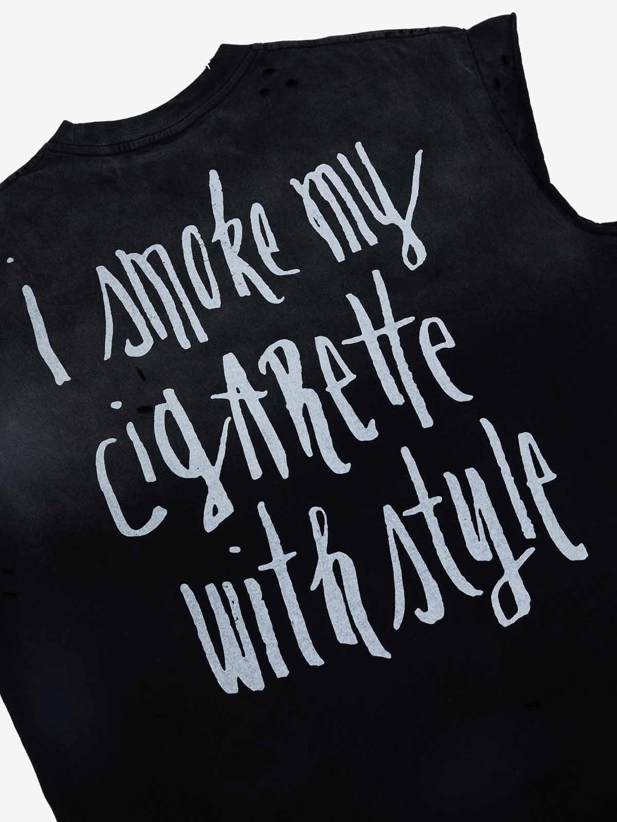 Cotton Ripped Sleeveless Tank Top with Frayed Hem and Cut-Out Details for Edgy Streetwear Style 