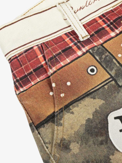 Layered Waist Camo Chain Detail Wide Leg Jeans