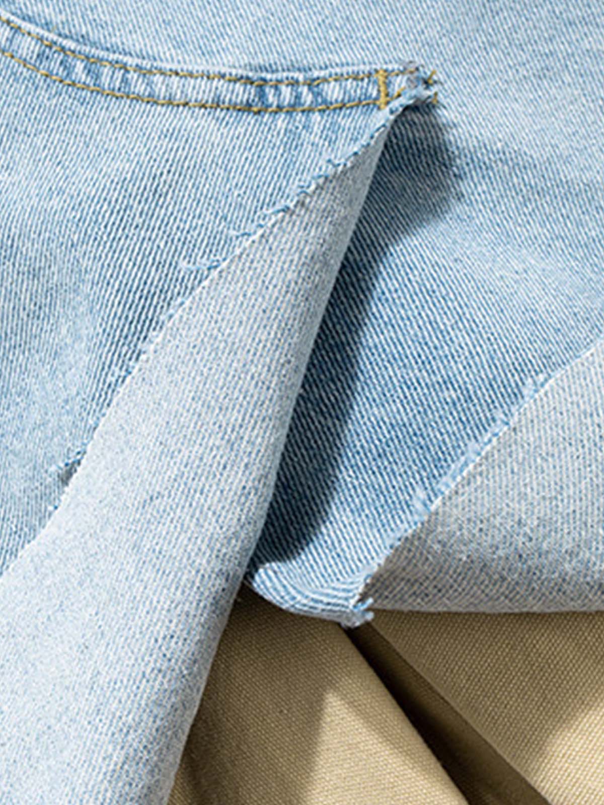 Cotton Denim Layered Ripped Shorts with Beige Underlayer for Men and Women, Fashionable Streetwear Style?