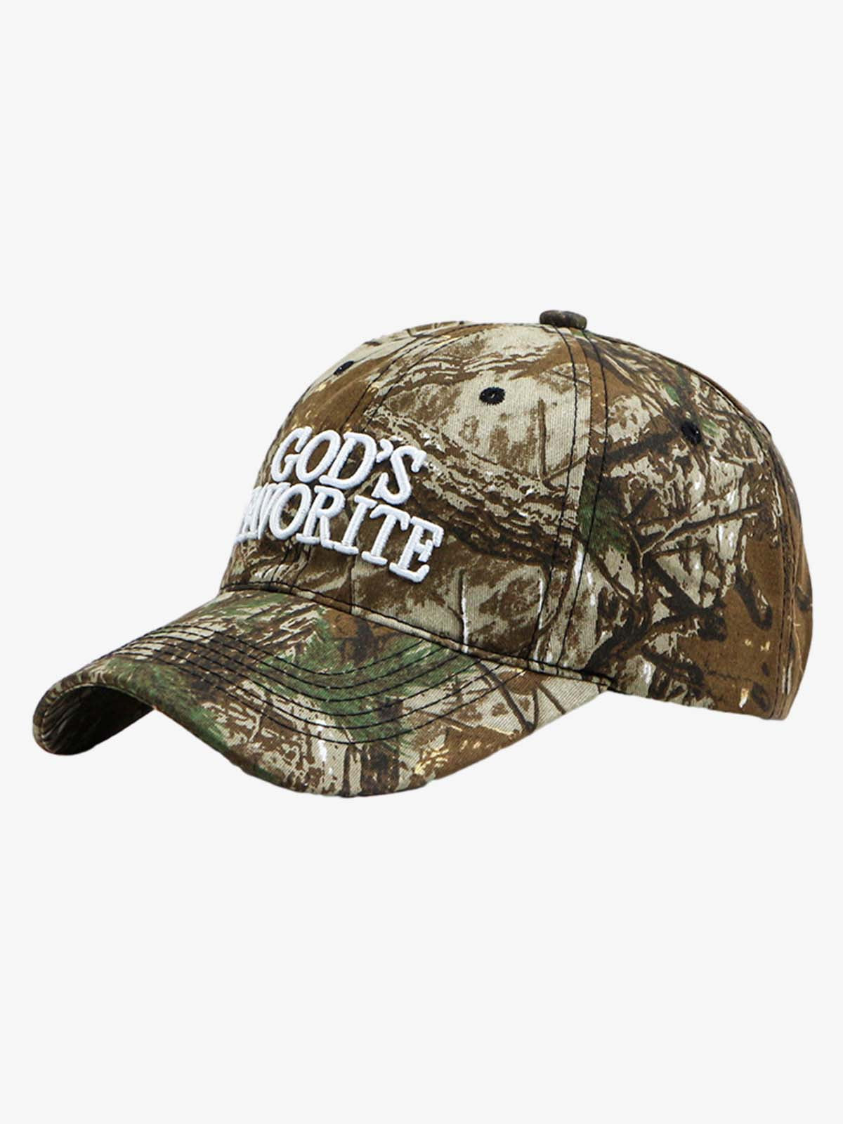 Cotton Blend Pink Camouflage Baseball Cap with "God's Favorite" Embroidery 