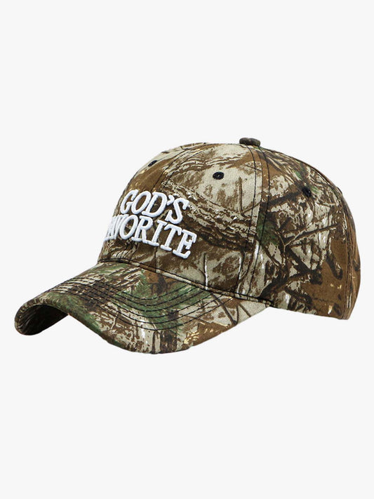 Cotton Blend Pink Camouflage Baseball Cap with "God's Favorite" Embroidery 