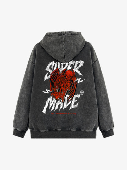 Distressed Graphic Bold Angel Wings Design Hoodie 