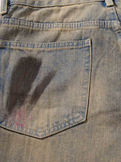 Retro Washed Brushstroke Wide-Leg Jeans 