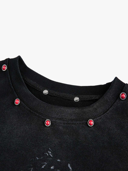 American Retro Rivet Design Street Hip-hop Long Sleeves T-shirt 